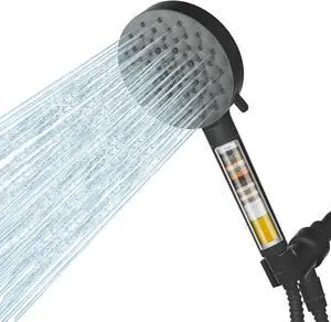 Filtered Shower Head with Handheld,High Pressure 6 Spray Mode Showerhead with Filters,Detachable Shower Head, Water Softener Filters Beads for Hard Water -Remove Chlorine (Black)
