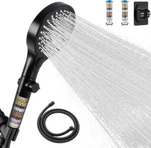 Filtered shower head with Handheld High pressure,130mm Large Panel-3 Spray Modes,with Stainless Steel hose,Brackets and Filter,Suitable for hard Water-Remove Chlorine,Reduce Dry and Itchy Skin