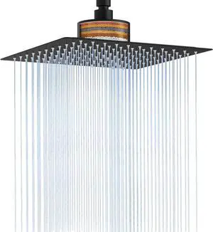 RUMOSE Rain Shower Head with Filtered Matte Black 10 Inch High Pressure Rainfall Shower Head Square Stainless Steel Fixed Waterfall Showerheads Filter For Hard Water