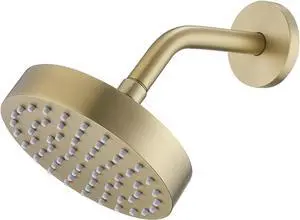 RANDOM 6 Inch Brushed Gold Rain Shower Head Round High Pressure Magic Rain With Shower Arm &360 Adjustable Swivel Ball Joint with Filter Solid Stainless Steel Rainfall Shower Head Luxury Modern Look