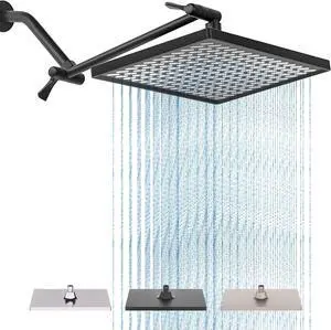 Cobbe Rainfall Shower Head for Bathroom, 11.8 Inch Large Rectangular with Adjustable Stainless Steel 11 Inch Extension Arm - Premium Quality Luxury Experience, 1-Min No Tools Installation, Black