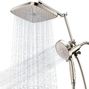 12" Rain Shower Head with Magnetic 4.7" 9-Mode Handheld Spray Combo, High Pressure Dual Shower Heads with Adjustable Extension Arm, with 59'' Extra Long Shower Hose (Nickel)