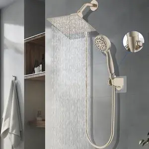 iFealClear 10 Inch Metal Shower Head with Handheld Spray Combo- Rain Shower Head with 5 Modes Hand Held- Anti-Clog Nozzles, Flow Control/Pause Switch for Easy Operation- Brushed Nickel