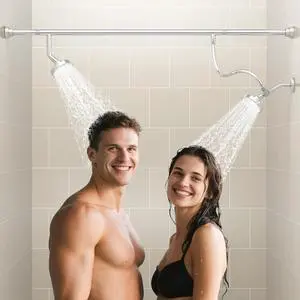 Dual Shower Head for Couples, High Pressure Double Shower Heads for Two People Rod, Two Showerhead System Fit 2 Person, Birthday Gifts for Women Men, Spa-Like (Chrome) Segmented Design
