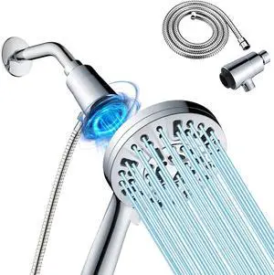 High Pressure Shower Head with Magnetic Back Fixed Base Design,Handheld Showerhead with Hose Set Stainless Steel 59 inches/5 ft 10-Setting 5 inches Large Face,Chrome Finish (Silver)