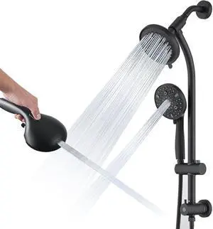 Modern Rainfall Shower Head with Handheld Shower Spray, 26-Inch Adjustable Height Slide Bar, High Pressure Dual Shower Head Combo, 3-Way Diverter for Easy Reach, 5-Foot Hose - Matte Black