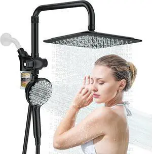 10" Rainfall Shower Heads with Handheld Spray Combo High Pressure, Magnetix Shower Head with Filters for Hard Water, 2 in 1 Dual Shower Head with Handheld and Adjustable Slide Bar (Black)