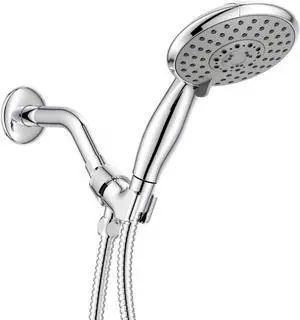 5-Inch 5-Function High Pressure Handheld Shower Head with Solid Brass Angle-Adjustable Overhead Mount/Extra Long Flexible 8-ft Stainless Steel Hose - Chrome (MSS501024CP)