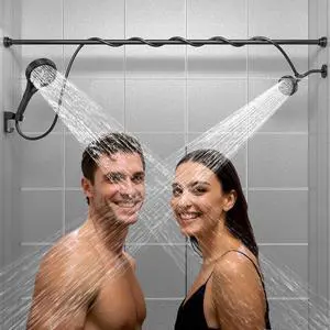 Dual Shower Head with Handheld for Couples: High Pressure Double Shower Heads for Two People - Adjustable Two Showerhead System with 3 Flow Settings Fits 2 Person Bathroom (Black)
