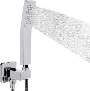 NearMoon Brass Hand Held Shower Head, Luxury High Pressure Shower Kit with Wall Connector and Hose Set, for Bathroom Showering System Contemporary Square Style (Chrome Finish)
