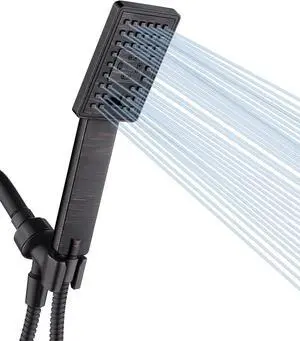 BRIGHT SHOWERS High Pressure Handheld Shower Head Set, High Flow Hand Held Showerhead with 60" Long Stainless Steel Hose and Adjustable Wall Bracket, 3 Spray Setting Shower Wand, Oil-Rubbed Bronze