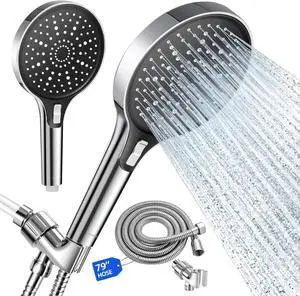 High Pressure 6" Full Body Coverage Handheld Shower Head - Wide Panel Powerful Spray for Easy Hair Washing & Effortless Cleaning - 79" Extra Long Stainless Steel Hose & 360° Swivel Bracket