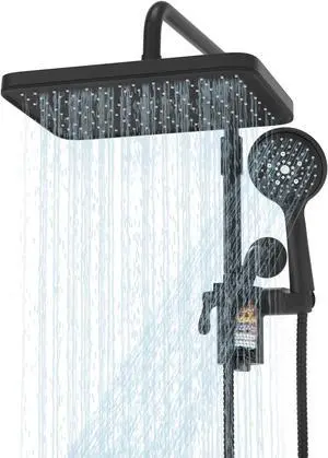 Filtered Shower Head with Handheld Spray Combo,12 inch High Pressure Rainfall Shower Head with Adjustable Slide Bar,Dual Rainfall Showerhead,Bathroom Accessories,Black