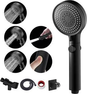 MIAOHUI Shower Head with Hose and on off Switch, 3 Setting High Pressure Handheld Shower Head, Removable Shower Head with hose, Adjustable Angle Bracket, Low-Reach Wand Holder, Black