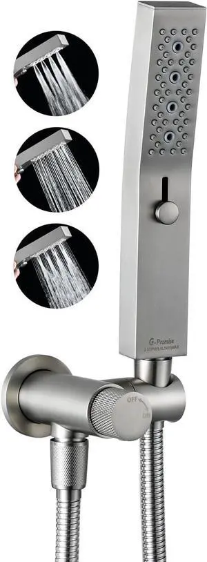 G-Promise All Metal Handheld Shower Set with 3-Function Showerwand, included Handheld Holder to Control on/off Switch and 70 Inch Tangle-Free Stainless Steel Hose