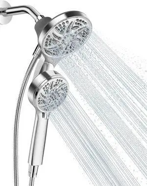 Cobbe High Pressure 3-Way Shower Head Combo, Hand Held Shower & Rain Shower Separately or Together, Dual 2 in 1 Showerhead with Stainless Steel Hose - Chrome