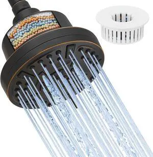 High Pressure Shower Filter Head Oil Rubbed Bronze Fixed Shower Head 7 Settings, 4.9" Bathroom Rain Shower Head with Enhanced Filter for Hard Water, Reduces Chlorine and Harmful Substances