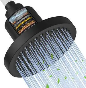 BESy Filtered 6 Inch Round Rain Shower Head High Pressure Rainfall Showerhead Filter Heavy Duty For Hard Water Universal for Remove Chlorine and Harmful Substances Matte Black