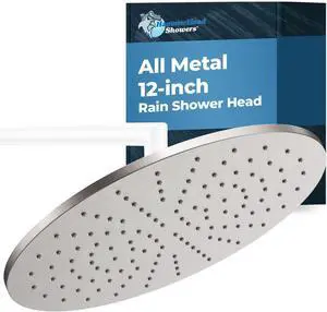 HammerHead Showers® Solid Metal 12 Inch Rainfall Shower Head, Large Rain Shower Head, 2.5 GPM High Flow Shower Head Optimized for Pressure, Wall-Mounted or Ceiling Rain Shower Head, Brushed Nickel