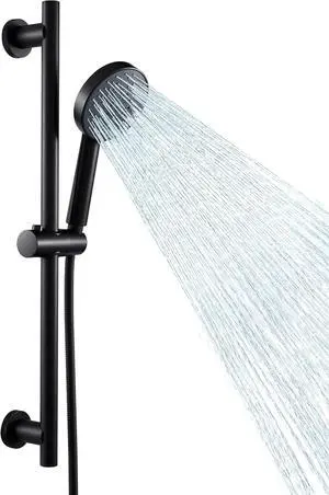 KES Adjustable Shower Head Holder with Slide Bar Combo, Handheld Shower Head with Hose 5-Function Handheld Shower Kit with Handheld Set Matte Black, F204-BK-C1