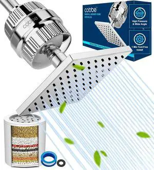 Cobbe High Pressure Filtered Shower Head Combo, Rain Shower Head with 20 Stage Shower Head Filter for Hard Water - Adjustable Replacement Remove Chlorine and Harmful Substances, Chrome
