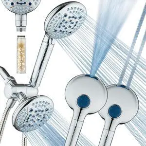AquaCare High Pressure 6-way Dual Shower Head Combo with Built-in Filter & Power Wash - Clean Tub, Tile & Pets. Remove Chlorine, Lead & Toxins from Water to Protect Skin, Hair, & Nails. Chrome Finish