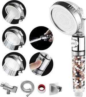 MIAOHUI Zenbody Shower Head with Filter Beads, 3 Modes Shower Envy Showerhead with On Off Switch, Handheld Eco Water Spa Shower Head with Hose, Adjustable Bracket, Self-adhesive Holder