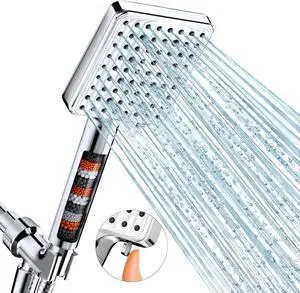 MakeFit Filtered Shower Head - 6 Modes High Pressure Handheld Shower Head with Filter Mineral Beads, Detachable Handheld Showerhead Set with Stainless Steel Hose and Shower Arm Bracket