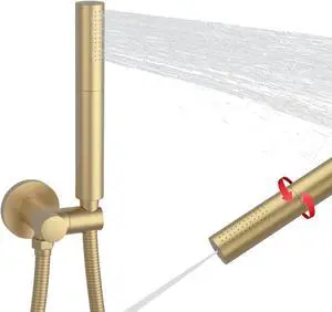 Brass Brushed Gold Shower Head 2 in 1 Function High Pressure 7 inch Hand Held Shower Head Dual Modes High Flow Shower Wand with 59 inch Hose and Shower Bracket