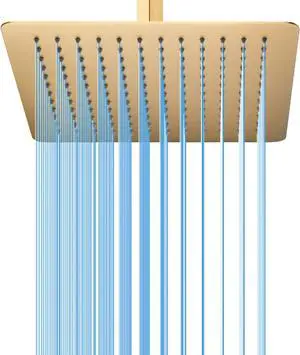 Rainfall Shower Head, BSTIIU 12 Inch Square Shaped Rain Shower Head, Ultra Thin Stainless Steel Ceiling or Wall Mounted Showerheads, Brushed Brass Gold