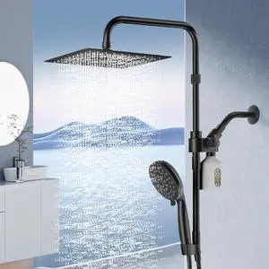 10" Filtered Rain Shower Head with Handheld Spray Combo, High Pressure Shower Head and Handle Set with Filter, Dual Shower Head with Extra Long Hose and Adjustable Extension Arm (Black)