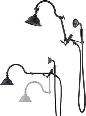 Bagnolux Solid Brass 6" High Pressure Black Rain Shower Head with Handheld Combo 3.3" Spray, Rainfall Showerhead with 21" Extension Arm - Adjustable Dual Showerhead and 71" Shower Hose