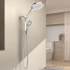 Double Shower Heads with 9 Modes, High Pressure Dual Shower Heads with Handheld Spray Combo, Rainfall Shower Head with Handheld Combo, Waterfall Shower Head(Chrome)
