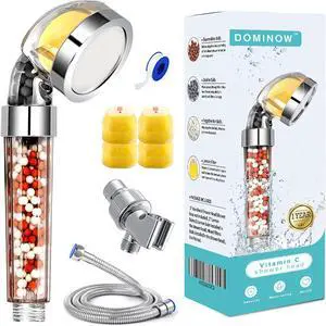 Vitamin C Shower Head with Handheld, Hard Water Softener, High Pressure Shower Head with Filter, Water Saving Spray Handheld Showerheads with Hose & 4 Replacement Balms, Base for Dry Skin & Hair