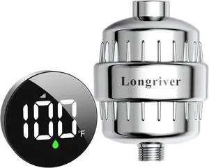 Tem8 Bathroom Shower Filter Fixture with Wireless Temperature Display | Hard Water Purifier 99.99% Remove Chlorine & Heavy Metals | Improve Skin & Hair Health | Chrome Hardware Accessories