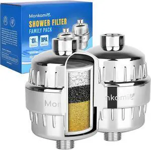 Heavy Duty Shower Filter - Monkami High Pressure Shower Head Filter For Hard Water, 99% Removal Chlorine, Fluoride & Heavy Metals - Chrome (2 QTY, HD-SF500)