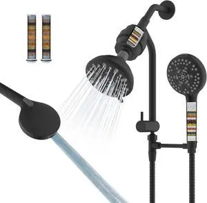 Filtered Dual Shower Heads with Handheld Spary Combo, 3-Way High Pressure 10 Modes Handheld Shower & 7 Modes Rain Shower Separately or Together, with 20 Stage Shower Filter, Matteblack