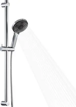 OFFO Shower Slide Bar Combo, Adjustable 33 in Slide Bar with 6-Mode High Pressure Handheld Shower Head and 60 in Stainless Steel Hose, Screw Wall Mounted, Chrome