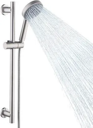 KES Shower Slide Bar Handheld Shower Head with Hose, 5-Function Hand Shower with Wall Mount Slide Bar Set Brushed Finish, F204-BS-C1