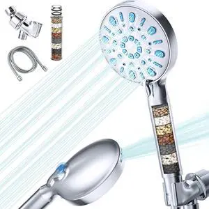 VXV 5 Inch Filtered Shower Head with Handheld, Removes Chlorine & Hard Water, High Pressure 8-Mode, Built in Power Wash, Showerhead with 71" Shower Hose & Shower Bracket(Chrome)