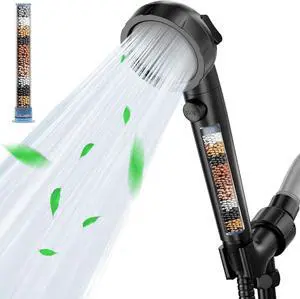 KAIYING Handheld Shower Head with Filters, High Pressure Mineral Shower Heads with Hose, Shower Envy Filtered Shower Head with Handheld, RV Shower with On Off Switch (Matte Black)