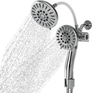 AQUAZEN® Dual Shower Head Combo | Adjustable Rainfall + Handheld Shower | 6 Spray Modes Each | Flexible Mount & Swivel Heads | 5ft Stainless Steel Hose | Premium Chrome Finish | Fits All US Showers