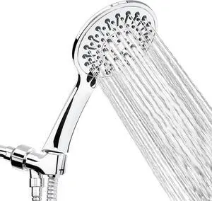6-Setting Shower Head with Handheld Spray Combo, No Tingling Sensation, Corrosion-resistant Chrome Surface Shower Head with 59-inch Shower Hose, Full Body Coverage Handheld Shower Head Combo
