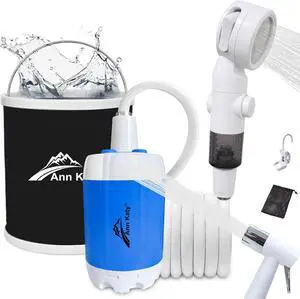 Portable Camping Shower Outdoor Camp Shower Pump,Upgrade Rechargeable Electric Shower Pump with Intelligent Digital Display Multiple Spray Modes for Camping, Hiking, Traveling,RV