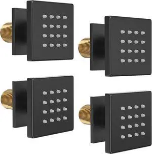 Shower Body Spray Jets, Matte Black Brass Square Shower Body Sprayer Spa Massage Showerhead Wall Mount Nozzles NPT 1/2-4PCS (Matte Black)