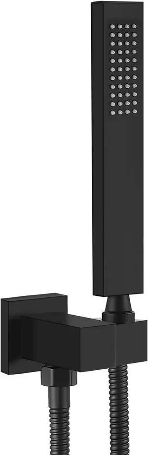 Heyalan SUS304 Stainless Steel Handheld Shower Wand High Pressure Luxury Shower Set High Flow Rectangle Hand Shower Spray with Wall Connector Holder and hose, Straight Style Matte Black