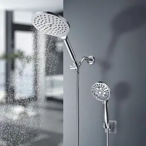 Dual 7.5" Rotatable Shower Head with Handheld Combo, 9 Spray Modes, Enjoy High Pressure Rainfall Shower, Built-In Power Wash To Clean Tub & Pet, Premium Polished Chrome Finish