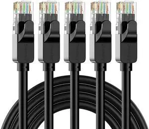 Cat 6 Ethernet Cable 15 ft, Indoor/Outdoor High Speed 10Gbps Internet Cable, Black RJ45 LAN Patch Cables, Ethernet Cord Suitable for Games, Computers, Televisions, Routers, Printers (5Pack)
