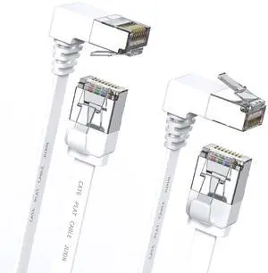2Pack 90 Degree Cat 6 Ethernet Cable Flat Right Angle Cat6 Ethernet Patch Cable-1.5ft, High Speed Slim CAT6 Gigabit Internet Network LAN Patch Cords- White(UP+Down) Angle