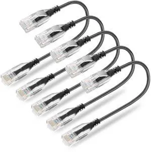 Patch Cables Cat6a 1ft (10 Pack) Slim, Cat6a Patch Cable 10G Pure Bare Copper Snagless RJ45 Network Patch Cables,for Home and Enterprise Network -Black